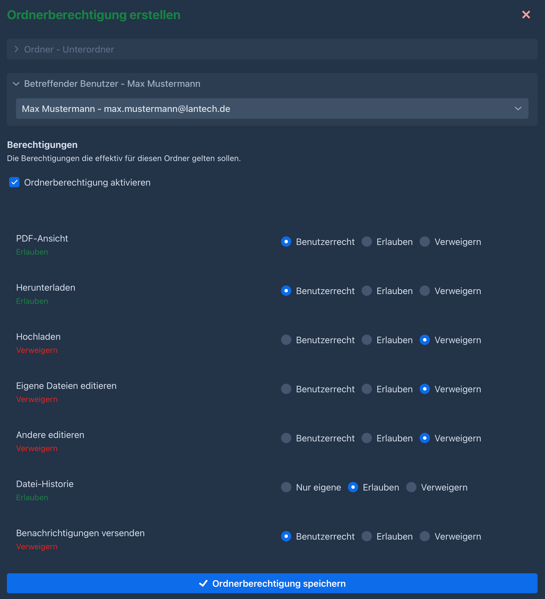 Ordnerberechtigung erstellen